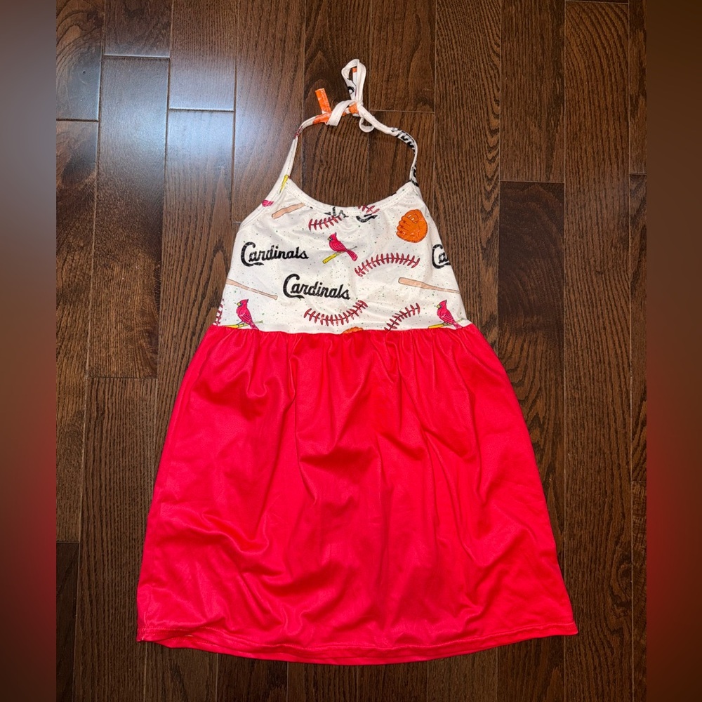 Kids Cardinals Themed Red and White Halter Dress
